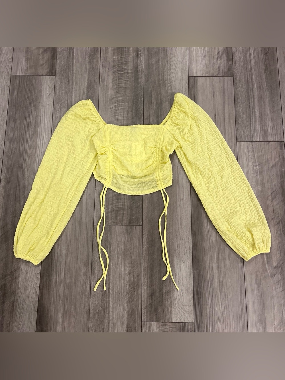 Sophie Rue Yellow Smocked Puff-Sleeve Crop Top